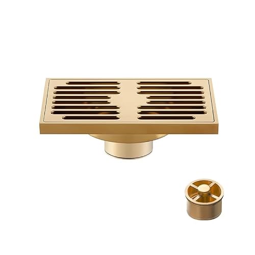 Floor Drain Shower Drain Bathroom Floor Tile Insert Square Grates 140X90MM(Golden A)