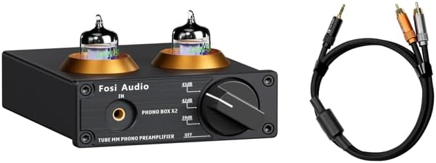 Fosi Audio Box X2 Phono Preamp, Mini Stereo Audio Hi-Fi Preamplifier with Gain Gear and 3.5mm to RCA Cable 3.9Ft