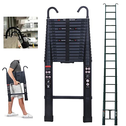 20 FT Aluminum Telescoping Ladder with 2 Detachable Roof Hooks(2.8 inch), Lightweight Telescopic Extension Ladder for Home, Multi-Purpose Rv Ladder Loft Ladder Max 330 Lb Capacity, EN131 Certificated