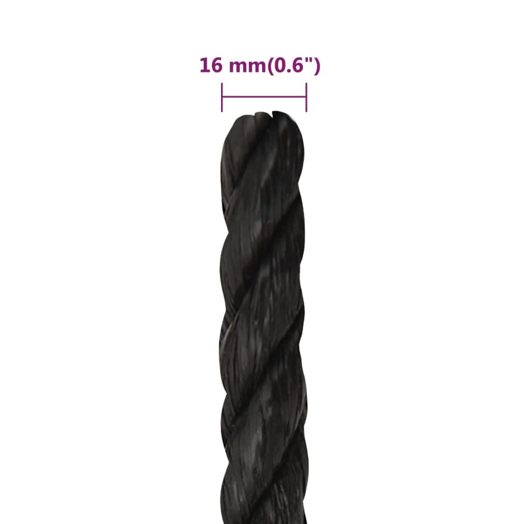 Arbeitsseil Schwarz 16 mm 100 m Polypropylen Seil für Garten Werkstatt und Boot Belastbarkeit 1380 kg Gedrehtes Allzweckseil Kunstfaserseil Bootsseil Seilrolle PP-Seil