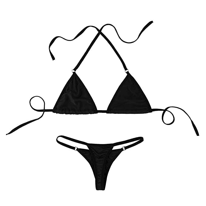 Women's Poly Cotton String Two Piece Halter Top Triangle Bikini Set with Tie Side Bottom Sexy Swimsuit-image-18