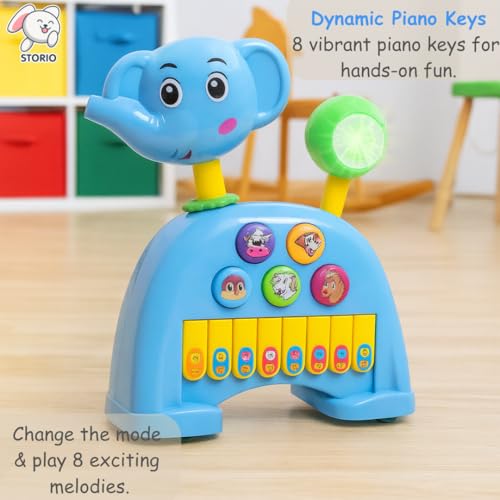 Image of Storio Musical Light & Sound Elephant Piano with 5 Modes of Animal Sound (Colour May Vary)| Soothing Melodies| Interactive Modes| Spinning Wheel| Ideal Gifting Option