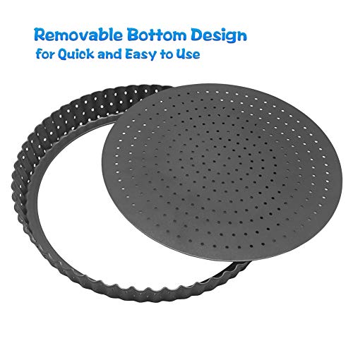 BYKITCHEN Tart Quiche Pan, 9.5 Inch Perforated Tart Pan with Removable Loose Bottom, Nonstick Round Fluted Tart Pan