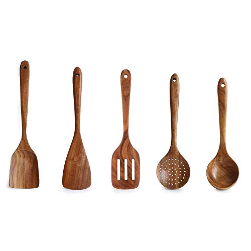 Mary Paxton Teak-Küchenutensilien, Wok-Pfannenwender, flacher Pfannenwender, Schlitzlöffel, Suppenkelle und Schlitzspatel, Küchenzubehör, natürliches Utensilien, handgefertigtes Besteck-Werkzeug Cover