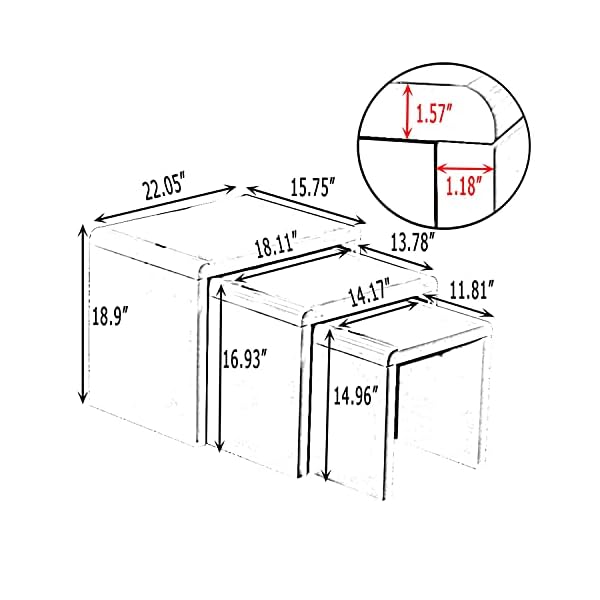 JaHECOME Nest of Tables Set of 3 Nesting Tables High Gloss Coffee Tables Stackable Design MDF Wood End Side Tables for Living Room Office or Lounge - Image 6