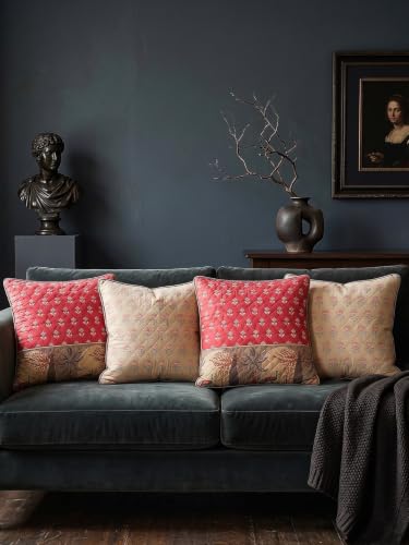 Image of Terra Bloom Premium 100% Cotton Printed Cushion Covers Set of 4 | 16 x 16 Inches Decorative Throw Pillow Cover | Hidden Zipper | Soft Sofa Cushion Covers for Living Room, Bedroom & Home Decor