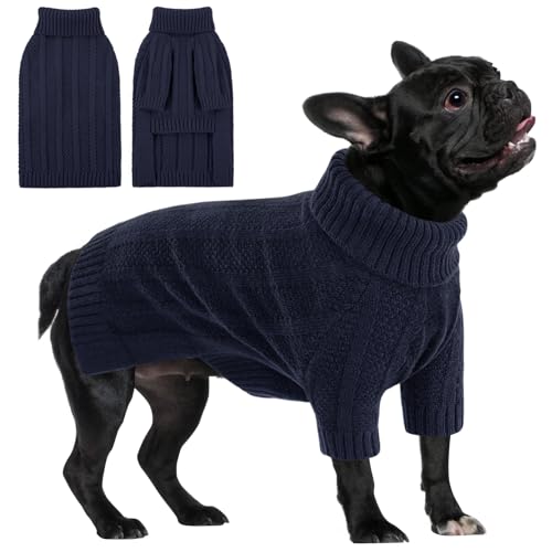 Pull pour chien marine M | Col roulé doux hiver pour teckel et corgi