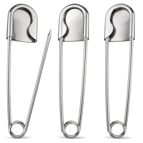 Urmspst 5 Large Safety Pins (Upgraded) 6PCS Jumbo Stainless Steel Safety Pin for Clothes Leather Canvas Blankets Crafts Skirts Kilts Extra Large Safety Pin Heavy Duty SafetyPins (Silver)