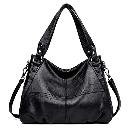 Monitika Sacs à main Femme Grande capacité cuir Sacs portés épaule Mode Sacs portés main Noir Cover