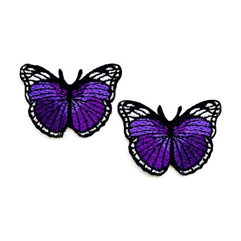 TH Set of 2 Tiny. Mini Pretty Butterfly Purple Color Beautiful Colorful Cartoon Patch Embroidered Sew on Iron on Patch for Backpacks Jeans Clothing etc. Cover