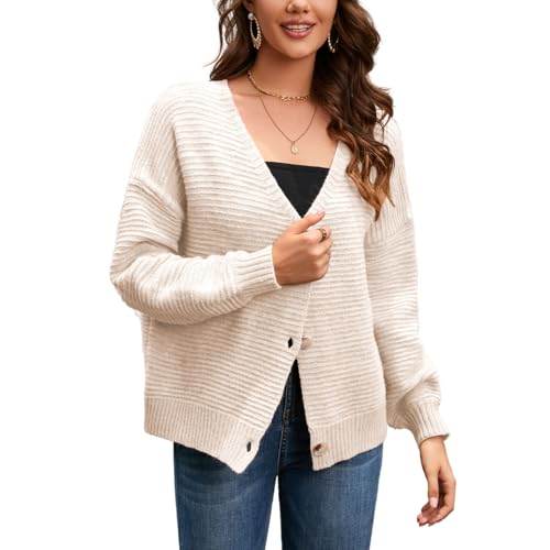 Image of Ribbed Cardigans for Women, Button Up, Long Sleeve, V Neck, Lightweight, Fall Outfits for Women 2025