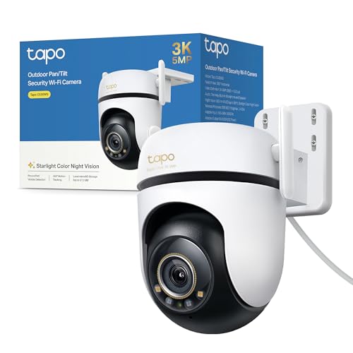 Tapo C530WS Telecamera Wi-Fi Esterno 3K 5MP, 360° Visuale, Visione Notturna a Colori Starlight, Rilevamento AI, IP66, Wi-Fi o Ethernet, Allarme Sonoro e Luminoso, Supporta MicroSD fino a 512 GB