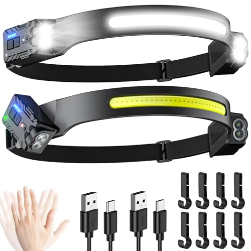 Head Torch Rechargeable, 2-Pack Super Bright 300° Wide Beam