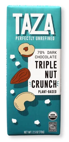 Taza Chocolate Organic Smooth & Crunchy Bars 70% Stone Ground, Triple Nut Crunch 2.5 Ounces (10 Count), Vegan