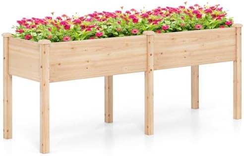 Giantex Raised Garden Bed, Elevated Wood Planter Box with Drain Hole, Gardening Planter Raised Bed for Planting Vegetables Flowers Succulents Herbs,73" Lx23 Wx30 H
