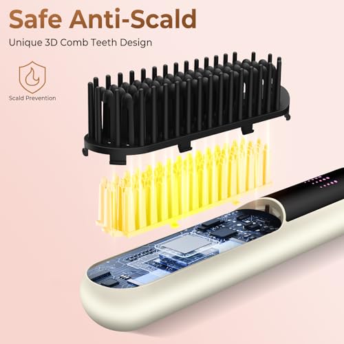 Image of UKLISS Cordless Hair Straightener Brush USB-C Rechargeable Portable Travel Hair Straightening Comb with Ionic Ceramic Technology Anti-Frizz Heated Brush 4 Temperature Settings for Smooth Hair Styling