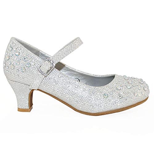 Trendsup Kids Sparkling Mary Jane Rhinestone Glitter Formal Dress Low Heel Pumps (Silver, Numeric_2) #TOP1