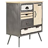 Tidyard Mueble Auxiliar Aparador Buffet con 4 Cajones y 1 Armario para Dormitorio Sala de Estar o de Relax,Diseño Moderno de Mediados de Siglo y Estilo Industrial,Madera Maciza de Mango,65x33x76cm