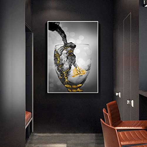Affiches de verres à vin dorés de luxe KEBIA art abstrait chic grand format 70x100cm