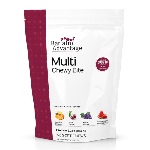 Bariatric Advantage Multi Chewy Bite - Soft Chew Multivitamin for Bariatric Surgery Patients - Chewable Multivitamin with Folic Acid Vitamin D3 & More - Assorted Fruit Flavor - 60 Count