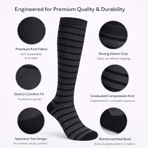Image of Diamond Star 6 Pairs Compression Socks for Men & Women, Knee High Socks
