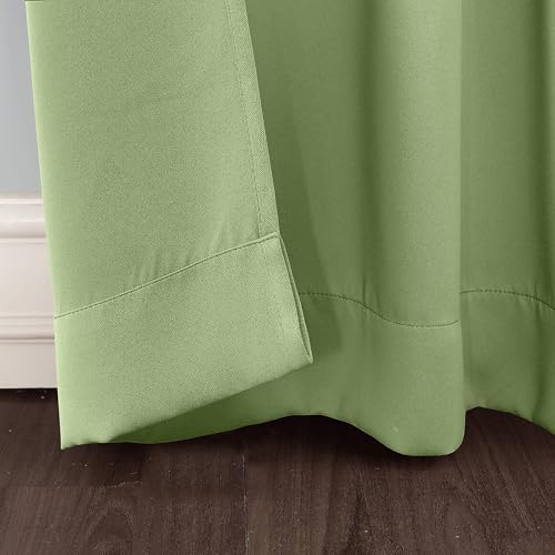 Image of THE LINEN COMPANY Extra Long Back Loop Curtains | Blackout Hall Door Curtains | Thermal Insulated Room Darkening Curtains Set of 2 - Avocado Green, 10 Feet