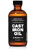 Organic Cast Iron Oil & Cast Iron Conditioner (8 oz) – Made from Flaxseed Oil grown and pressed in the USA – Creates a Non-Stick Seasoning on All Cast Iron Cookware