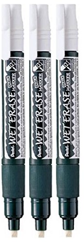 Pentel White Wet Erase Chalk Marker Pens Metal Glass Plastic Stone Blackboard Chalkboard 4mm Chisel Nib With 1.5mm - 4mm Line Width SMW26-WO (Pack Of 3)