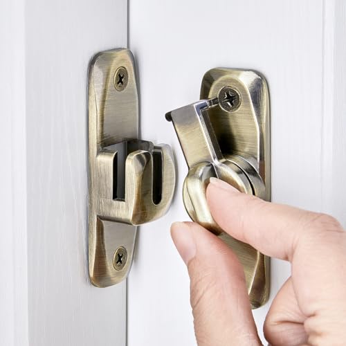 Image of INIRET Barn Door Latches,Bronze 90 /180 Degree Gate Lock,Zinc Alloy Right Angle Door Lock Latch,Flip Gate Latches Hardware,Door Security Sliding Door Latch Lock fo Cabinets,Bathroom,Barn Door