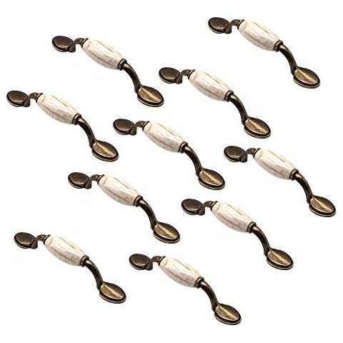 Set of 10 NUZAMAS Vintage Ceramic Cabinet Door Handles, Furniture Drawer Handles, Zinc Alloy, 146mm Long, Kitchen Cabinet Wardrobe Knobs Bars, Center to Center 96mm Cover