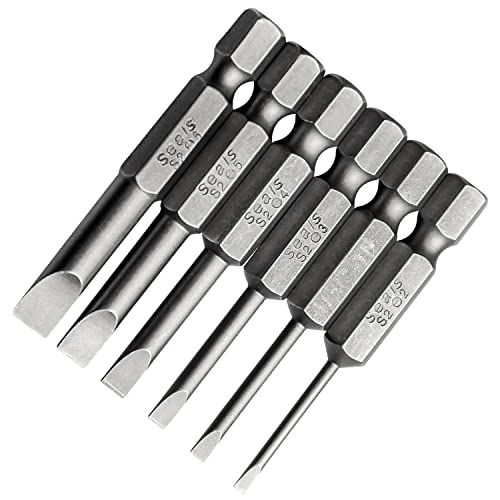 Toolcool 6 Pcs Slotted Screwdriver Bit Set Magnetic Flat Head Bits 2.0-6.0mm S2 Alloy Steel 1/4 Inch Hex Shank 2 Inch Long - Image 2