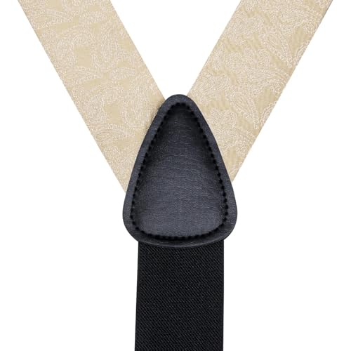 Image of Hi-Tie Men's Suspenders and Tie Set Silk Adjustable Elastic Y Braces with Strong 6 Clips Pocket Square Set