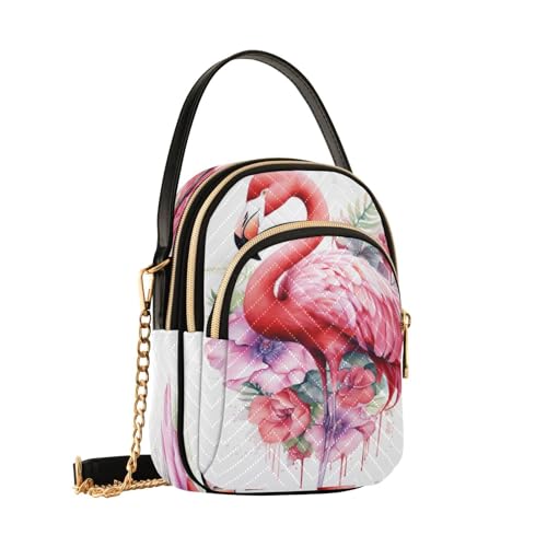 ALAZA Quilted Crossbody Bags for Women,Pink Flamingo Flowers Women's Crossbody Handbags Small Travel Purses Phone Bag2