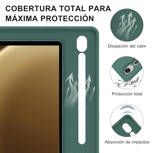 Funda teclado Samsung Galaxy Tab S9 FE y S10 FE con teclado Bluetooth inalámbrico español Ñ verde 6