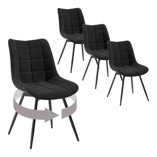 WOLTU Lot de 4 Chaises Pivotantes Salle à Manger, Chaises de Cuisine, avec Assise Rembourrée, Dossier Haut, Pieds en Métal, Tissu en Velours, Noir EZS87sz-4