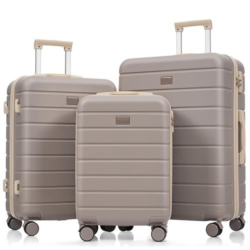 Premium ABS Travel Luggage Set,3-Piece TSA Lock Suitcase Ensemble with 20,24,and 28 Inch Sizes with 360° Spinner Wheels,rosybrown