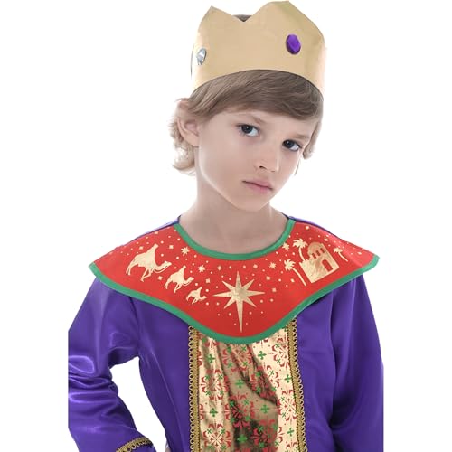 Sincere Party Christmas Nativity Wise Man Costume for Kids Xmas King Dress Up with Fabric Crown Purple 3-4 years - Image 4