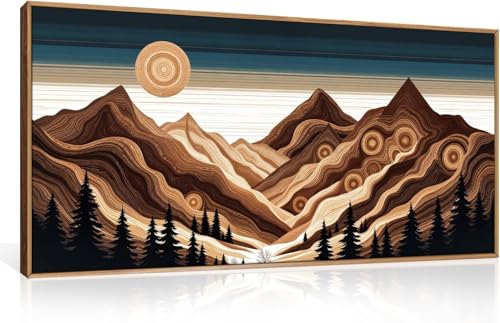 Tableau abstrait haut de gamme lever de soleil sur montagne et pin brumeux 65 x 130 cm