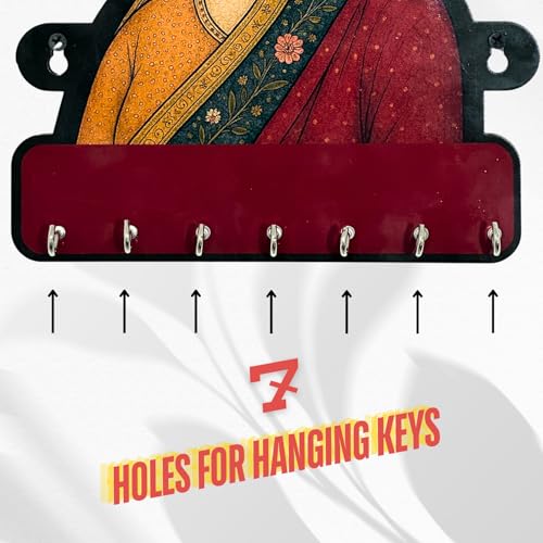 Image of Royal Graceful Lady MDF Key Holder - Decorative Modern Wall Art for Home | Elegant Key Organizer for Bedroom, Living Room, Guest Room & Dining Area