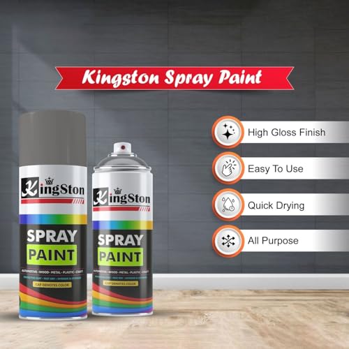 Image of Kingston Acrylic Spray Paint for Metal, Wood, Wall & Plastic, Multi-Surface DIY Paint, Quick Dry, Smooth Finish, 400ml Can, Dark Grey, 1 Pc