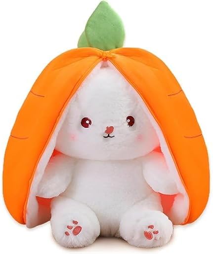 Carrot Rabbit Soft Toy with Zipper | 30cm Reversible Bunny Plush for Kids, Toddlers, Boys & Girls – Cute Stuffed Animal for Playtime, Birthday Gifts & Room Décor (Orange)