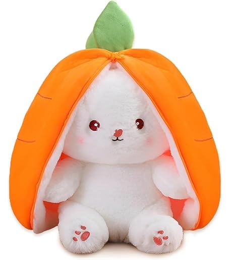 Carrot Rabbit Soft Toys with Zipper | 30cm Reversible Bunny Soft Toy for Kids/Toddler/Boys/Girl | Zipper Bunny Rabbit Toy | Cute Stuffed Animal for Kids | Birthday Gift & Room Decor (Orange)