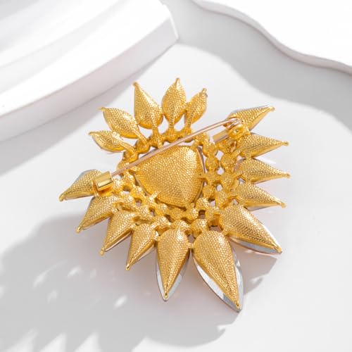 Image of Rhinestone Brooch Pin for Women Elegant Crystal Flower Bouquet Brooches Lapel Pin Wedding Party Dress Accessories for Wife Mom Birthday Gifts