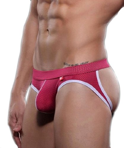 Demarkt Men's Underwear Breathable Briefs G-string Thong Large Red