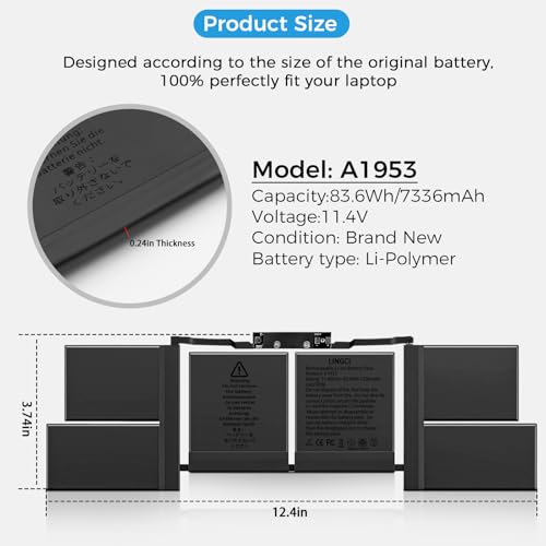 Image of A1990 Battery, A1953 Battery Replacement for MacBook Pro 15 Inch A1990 (Mid 2018 2019) (EMC 3215 3359)(Upgraded High Performance 7336mAh 83.6Wh 11.40V Li-Polymer)
