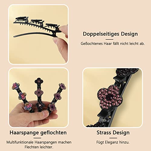Foto von Kolibri Haarspange Glitzer Kristallblume Damen Haarspangen mit 3 Clips, 4 Stück Vierblättriges Haarnadel Strass Entenschnabel Haarspange Doppelschicht Mädchen Kinder Klein Haarklammer