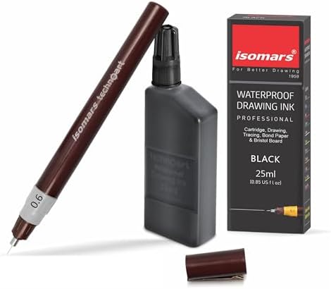 Isomars Technoart Fineliner Technical Drawing Pen 0.3mm with Black Waterproof Drawing Ink Set | Refillable Precision Pen for Sketching, Drafting, Architecture & Mandala Art