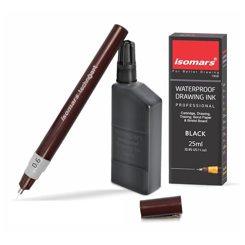 Image of Isomars Technoart Fineliner Technical Drawing Pen 1.2mm with Black Waterproof Drawing Ink Set | Refillable Precision Pen for Sketching, Drafting, Architecture, Illustration & Design