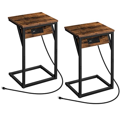 Hoobro Set Of 2 C-Shaped End Tables With Charging Station, Side Table For Sofa With Usb Ports & Outlet, Industrial Couch Table With Metal Frame For Study Living Room Bedroom, Rustic Brown Bf06Usfp201 #TOP9