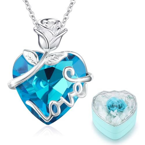llyish Collar Mujer Plata Corazón con Rosa Eterna Caja Regalos